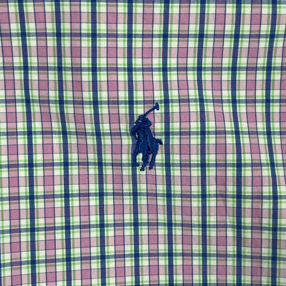Ralph Lauren EUC Button Down Shirt Men's L Pink Blue Plaid Short Sleeve Cotton - Picture 9 of 9
